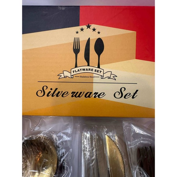 30-piece Gold Red Stainless Steel Flatware Set Modern Silverware Dining Set New - Picture 5 of 5